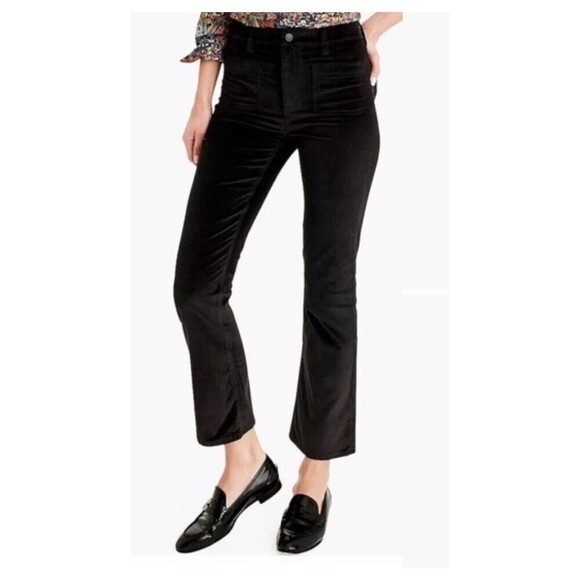 J. CREW Demi Boot Crop Jean in Velvet Size 32 Black NEW Modern Chic Going Out - Picture 1 of 12